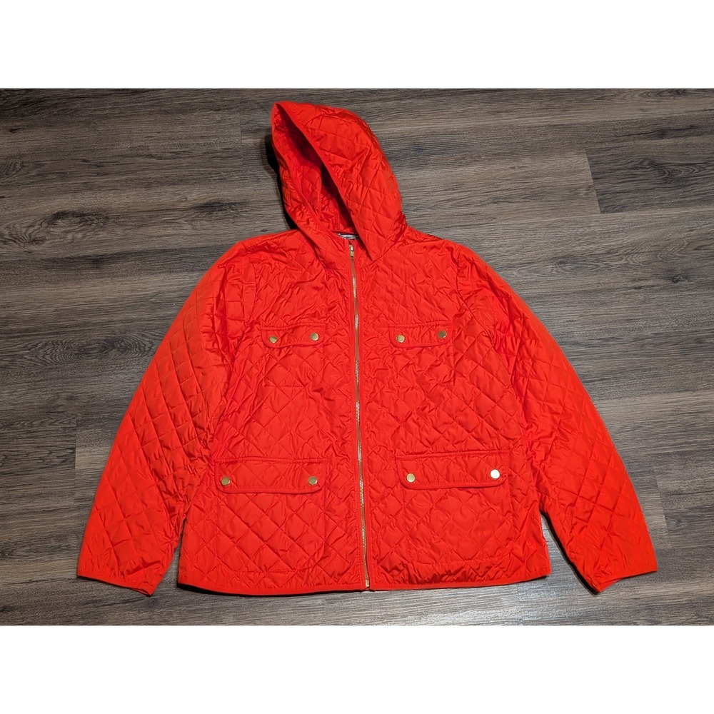 J. Crew Signature Puffer Quilted Hooded Jacket Red Lightweight Recycled XL